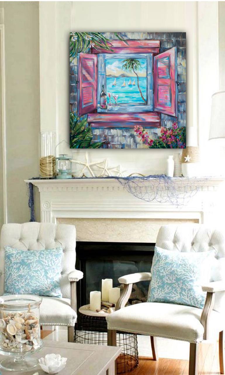 Original Expressionism Beach Painting by Linda Olsen