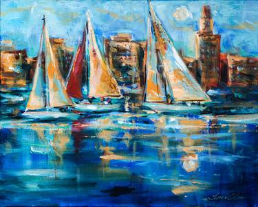 Original Expressionism Sailboat Paintings by Linda Olsen
