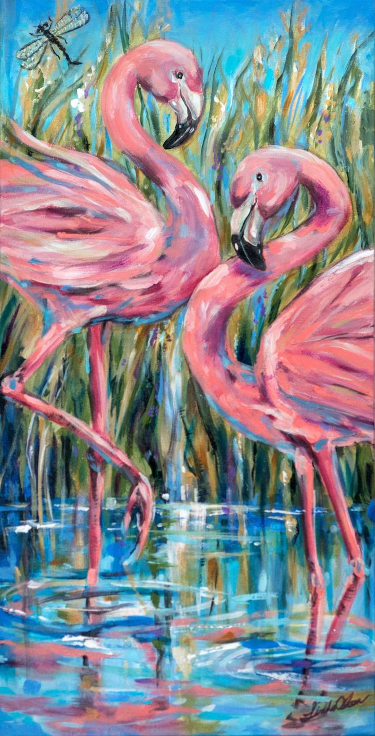 Flamingo Fortunes Painting by Linda Olsen | Saatchi Art