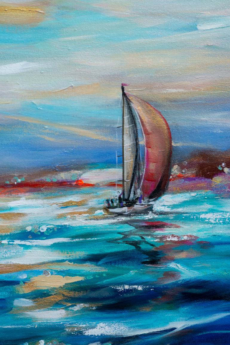 Original Expressionism Beach Painting by Linda Olsen