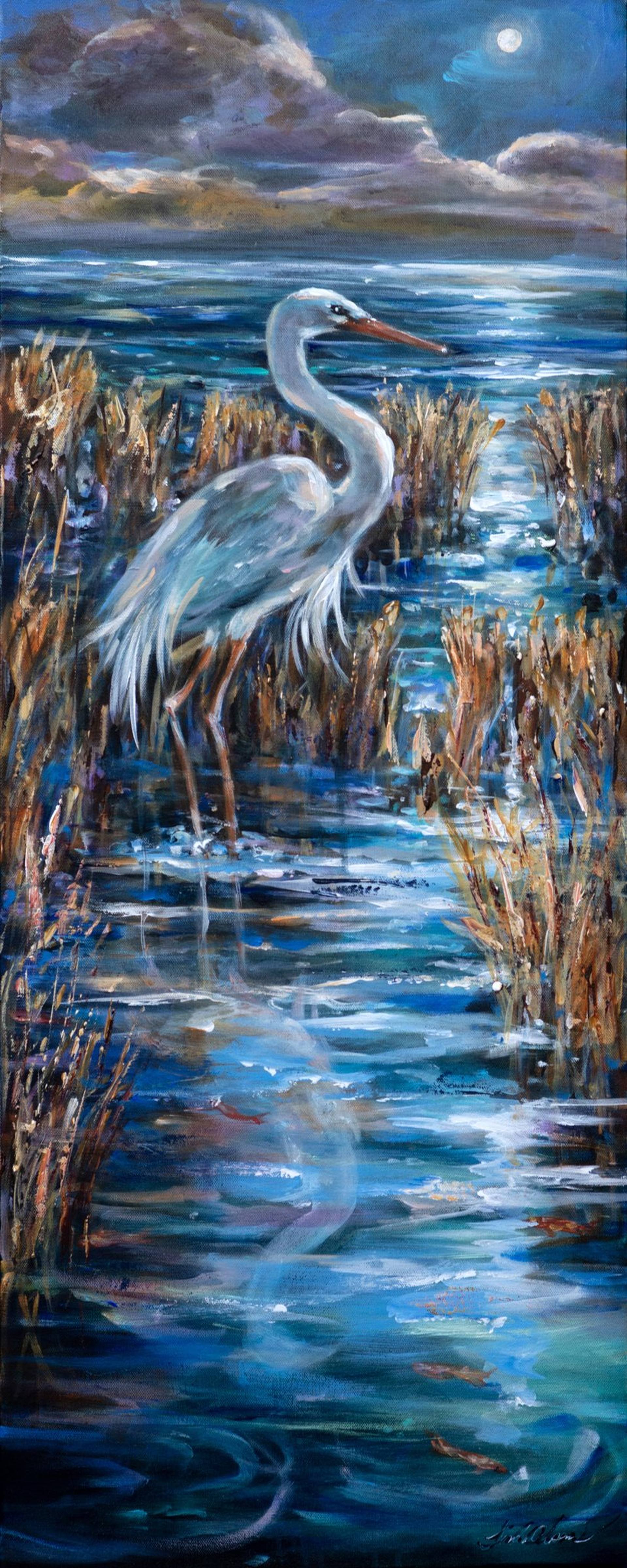 Egret Moonrise Painting by Linda Olsen Saatchi Art