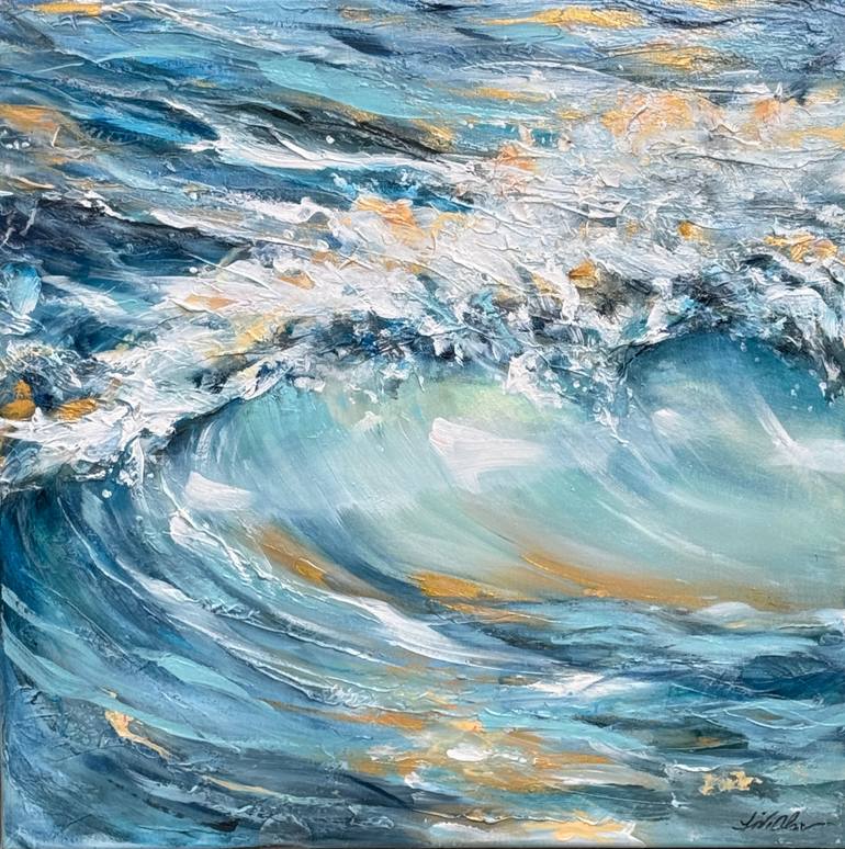 Surf with Gold Reflections Painting by Linda Olsen | Saatchi Art