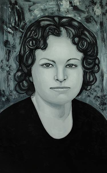 Portrait of young woman in black and white thumb