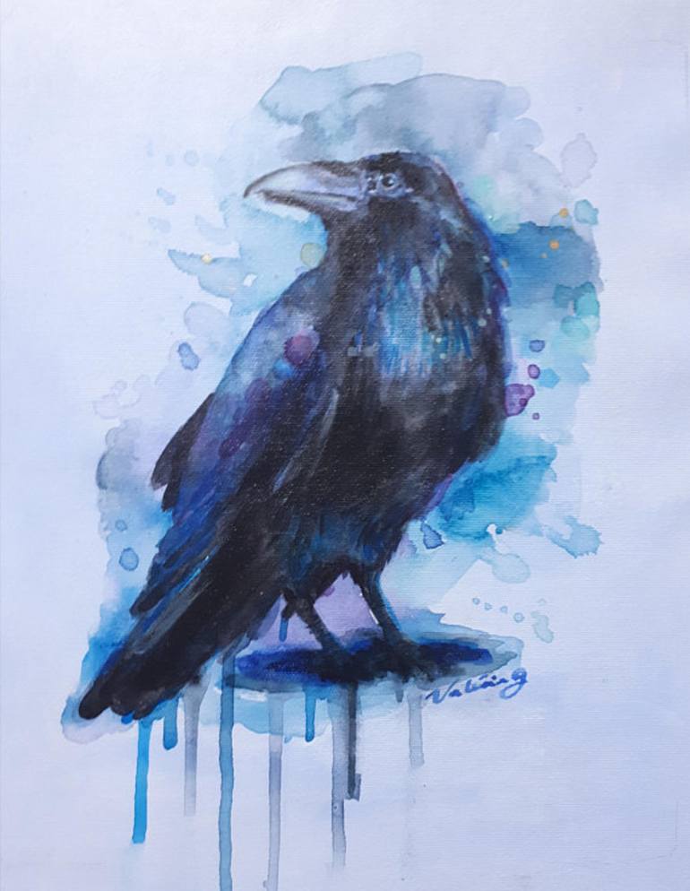 Raven Crow Art Painting Original Art Oil, Painting by Valerie