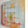 This original art was created during the summer of 2020 during the Covid19 Quarantine in Cincinnati, OH. It is 18 x 18 inches, acrylic paint on a solid birch panel. This is the first in the series, it is named: Day 44. It features pink, orange and purple in a grid pattern with curves. The series was inspired by a day spent drawing abstract designs in colored pencil and thinking of some of my happiest memories from childhood.