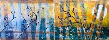 Birch Trees in Moonlight, a Diptych thumb