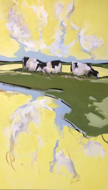 Cows under a yellow sky thumb