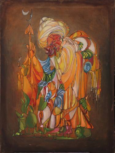Original Abstract Expressionism Men Painting by Muhammad Shafique Farooqi