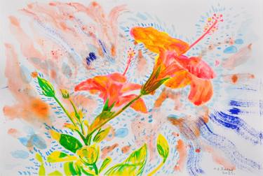 Original Expressionism Floral Drawings by Nebojsa Ruzic Varda