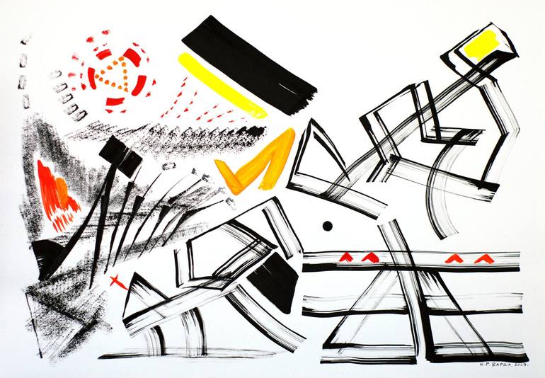 Original Abstract Drawing by Nebojsa Ruzic Varda | Abstract Art on Paper | Works on the way
