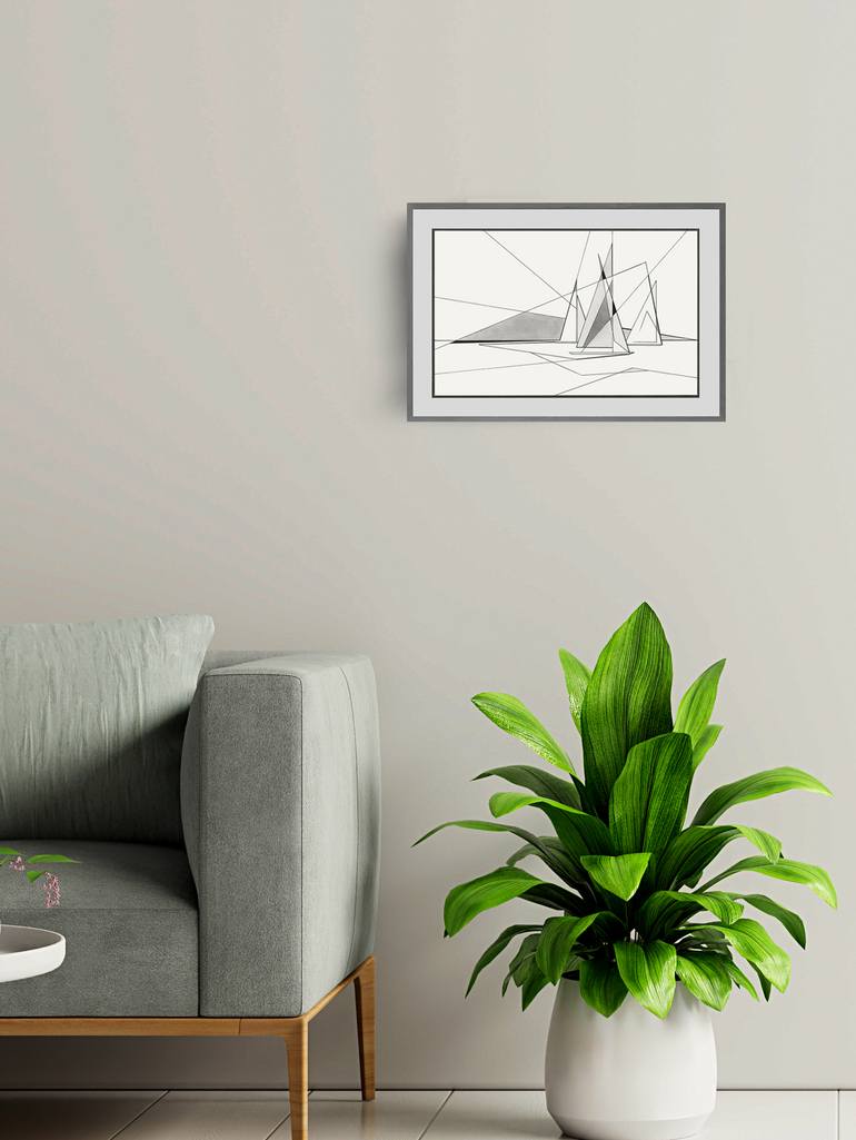 Original Abstract Boat Drawing by Ernst Kruijff