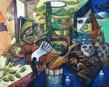 Print of Cubism People Paintings by eddyst eddy