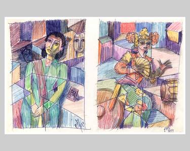 Print of Cubism People Drawings by eddyst eddy