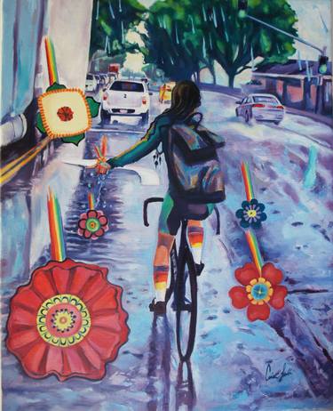 Original Abstract Bicycle Paintings by Carina Lomeli