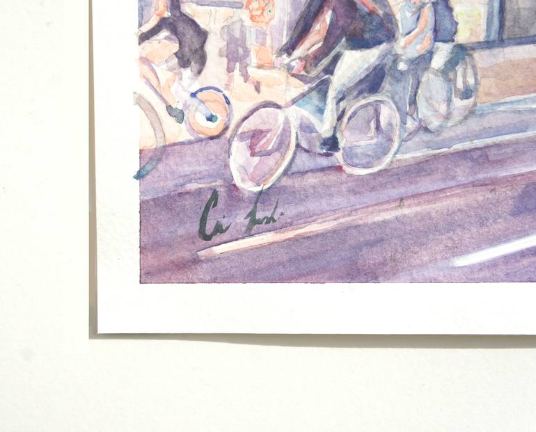 Original Impressionism Bicycle Painting by Carina Lomeli