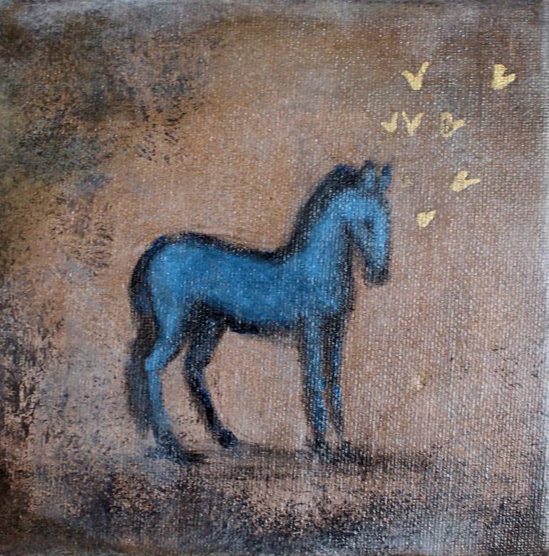 Little blue horse Painting by Elmira Sharipova | Saatchi Art