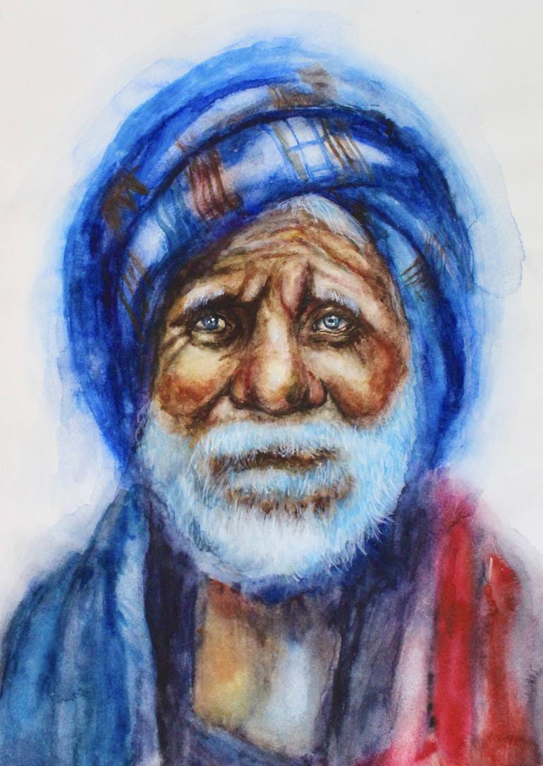 Indian old men with colorful turban Drawing by Elmira Sharipova | Saatchi  Art