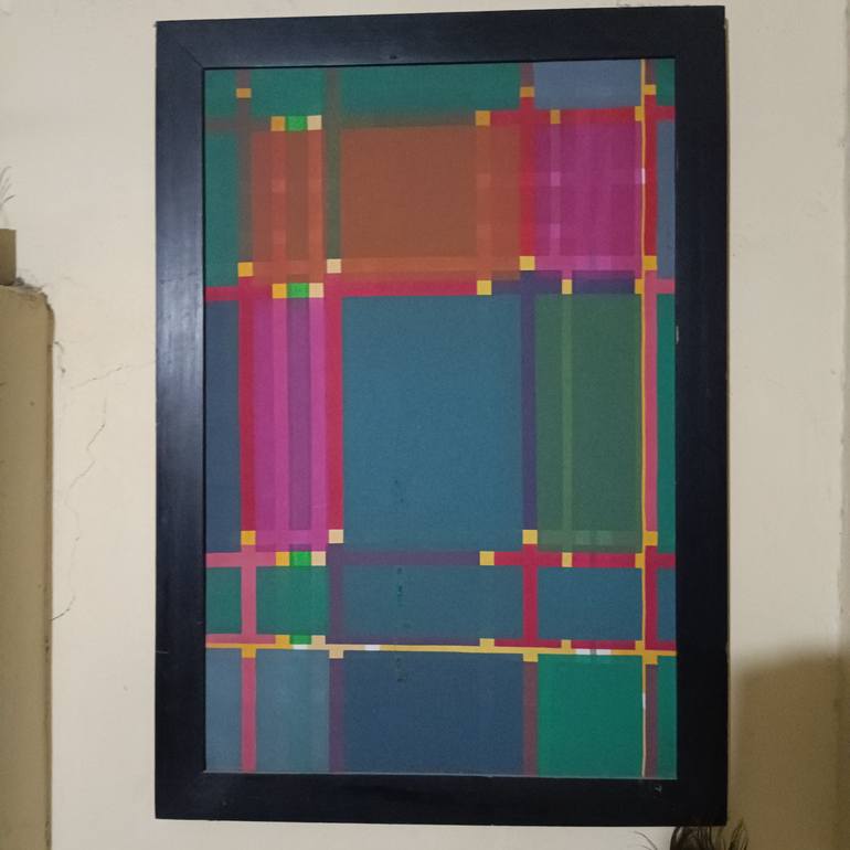 Original Art Deco Abstract Painting by Rafique Shah