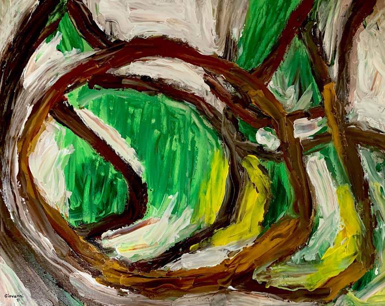 Circles in a white green and yellow background (lianas abstraction ...