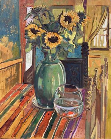 Vase with five Sunflowers thumb