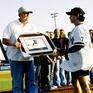 Artist David Pucciarelli Presenting Hall of Fame Pitcher Goose Gossage With Original Art Works By David, During The Mickey Mantle Baseball Classic, Commerce, Oklahoma