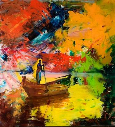 Original Expressionism Boat Paintings by Eleni Chryssomalakou