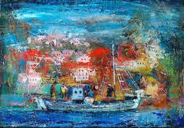 Original Expressionism Boat Paintings by Eleni Chryssomalakou