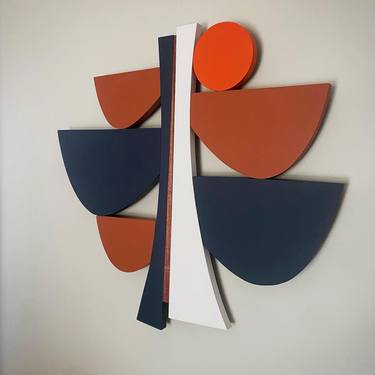 "NavyBourbon" wood wall sculpture brown, orange, mid century thumb