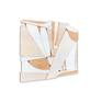 Leisure Class is a discreet and elegant minimalist contemporary wall sculpture. It is constructed with  birch panels, acrylic washes and completed with a hand waxed finish. The acrylic wash allows the wood grain to show through the paint and creates an almost marble-like appearance as the warm brown wood grain shows through the gradient white tones. Leisure Class is a piece that focuses on the composition, balance, and form by using a limited monochrome color palette. The piece diffuses multiple opacities of white creating a contemplative state or alluding to an upbeat fresh or coastal modern vibe.