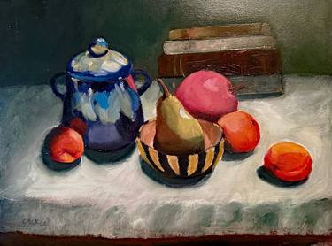 Still life with antique pot and fruit thumb