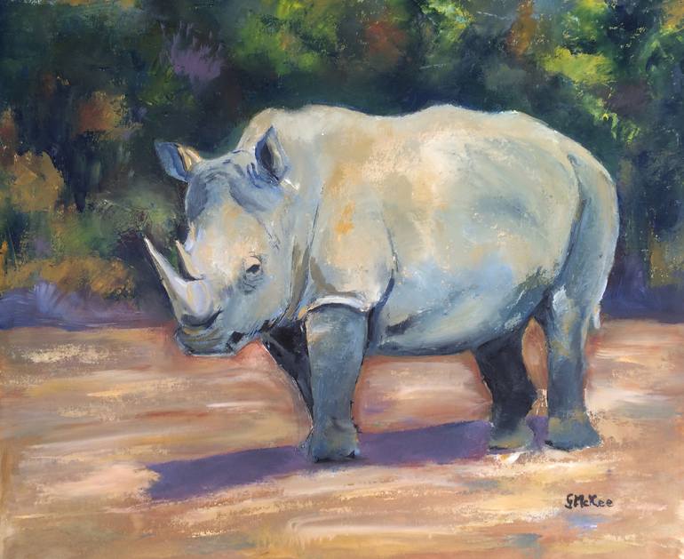 Curious white rhino Painting by Grace McKee | Saatchi Art