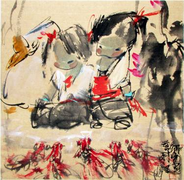 Original Abstract Expressionism Children Paintings by Chan Chi