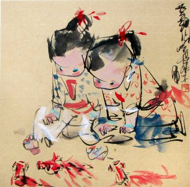 Original Expressionism Children Paintings by Chan Chi