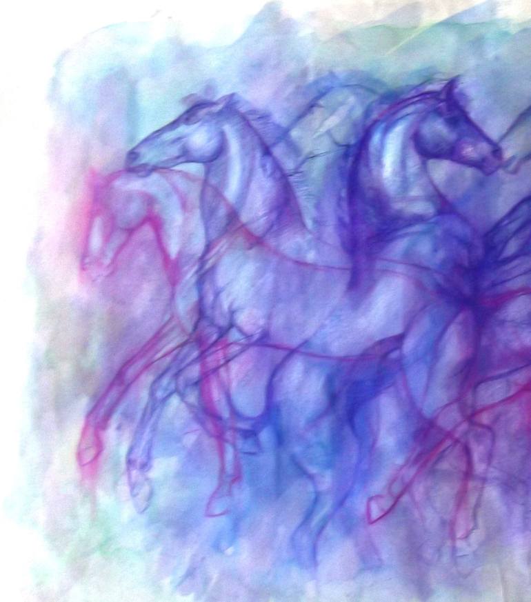 Original Abstract Expressionism Horse Drawing by Helena Manchip