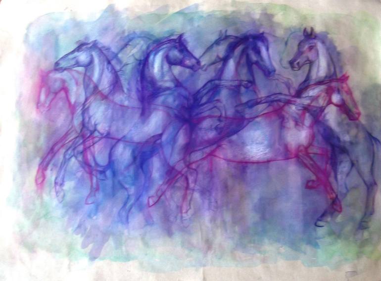 Original Abstract Expressionism Horse Drawing by Helena Manchip