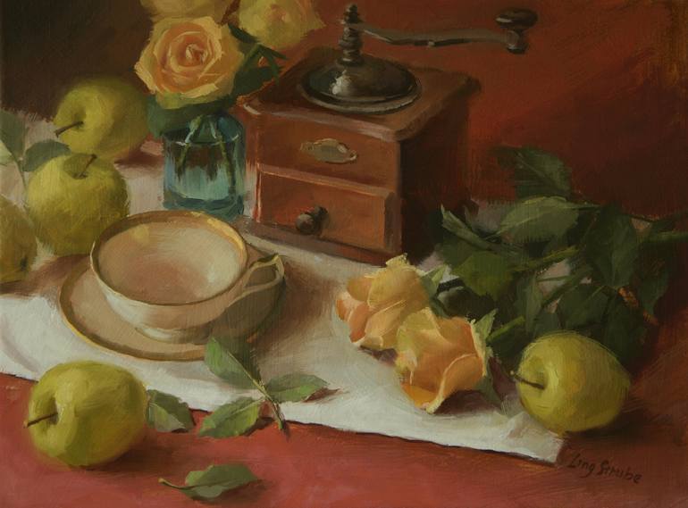 Original Still Life Painting by Ling Strube  Impressionism Art on Canvas  Coffee Time