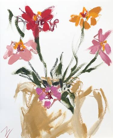 Zinnias In Ochre Jug 8.6 thumb