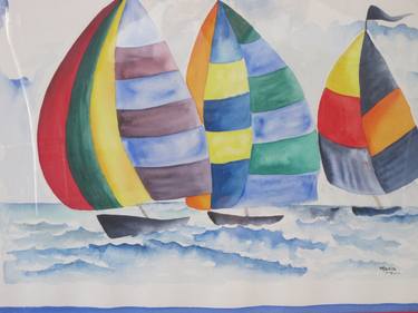 Original Modern Boat Paintings by maria colorado