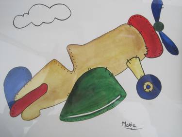 Original Airplane Painting by maria colorado