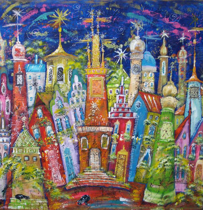 Original Art Deco Architecture Painting by Tatyana Murova