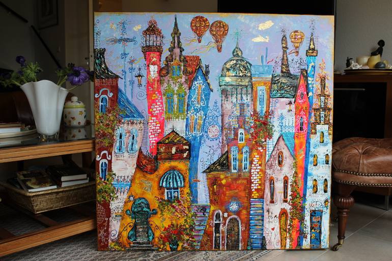 Original Art Deco Architecture Painting by Tatyana Murova