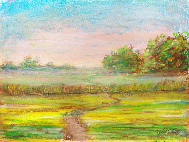 IMPRESSIONIST LANDSCAPE. OIL PASTEL ON PAPER Painting by Yulia