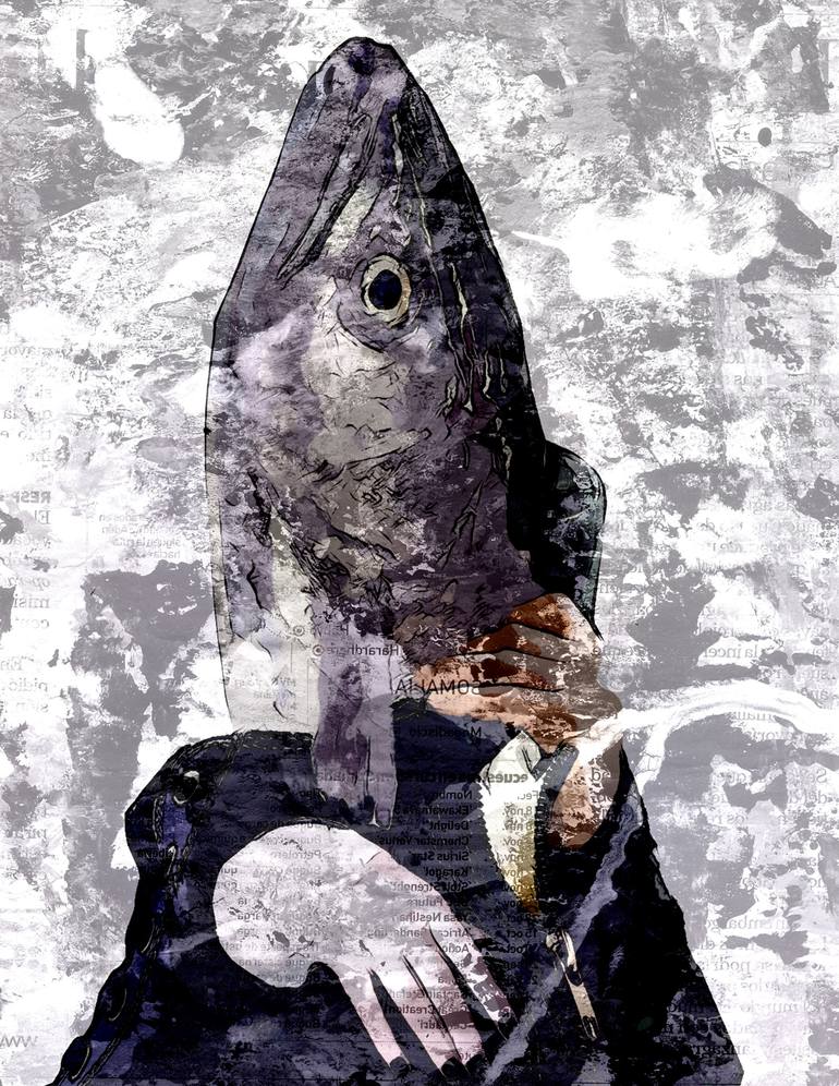 Original Surrealism Fish Mixed Media by ACQUA LUNA