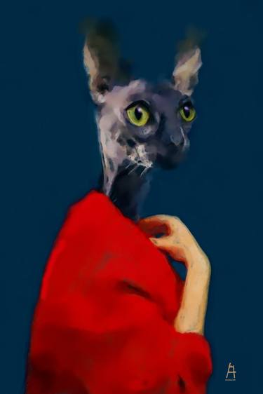 Original Surrealism Cats Paintings by ACQUA LUNA