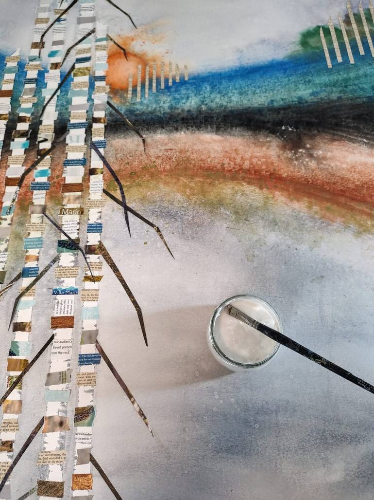 Original Abstract Landscape Mixed Media by Linda Klein