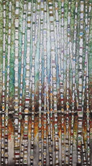 Original Abstract Tree Mixed Media by Linda Klein