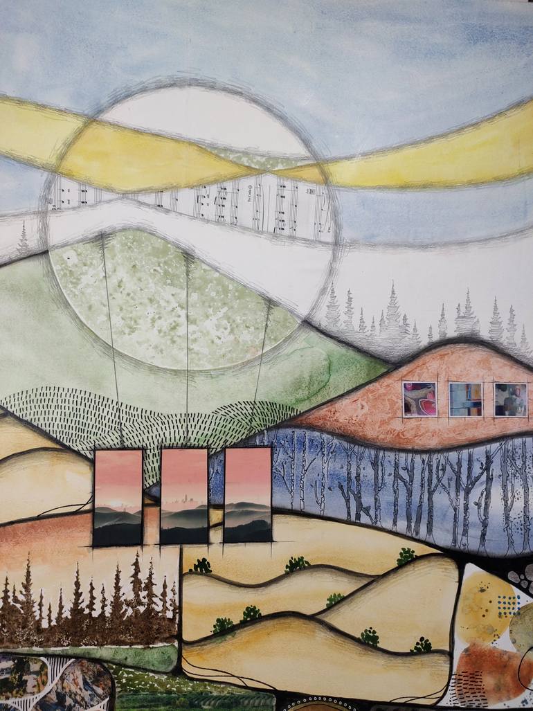 Original Abstract Landscape Mixed Media by Linda Klein