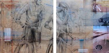 Original Fine Art Bicycle Collage by Linda Klein