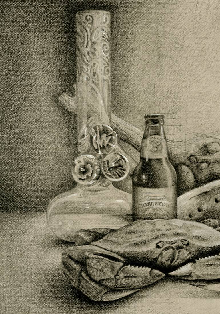 Original Portraiture Still Life Drawing by Linda Klein