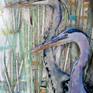 Indigenous people, animals and plants are all striving to not become extinct in a world where the politics that govern ourselves and the planet become less and less transparent.
I look to nature for guidance and a sense of well being. 

The basic process for this piece began with an inspirational  photograph of a great blue heron taken by nature photographer, Chuck Swindle. I first drew my own rendition of this marvelous bird, then  added transparent watercolor backgrounds and detail work with graphite and color pencils. Applying stenciled patterns with lace and collaged images of the bird adds interest and an abstract dimension. The rich texture of the reeds, as with the Splintered Wisdom Series, are created with collaged bits of images of bark & litter that I clean up off of scenic highways, as a gentle reminder that if we do not stop trashing the planet trees and wildlife will not grow from our garbage in the future. ​

These works are mounted on wood panels and finished with two coats of archival satin varnish. Natural, yet contemporary and no glare from glass, this series requires no framing required. 

To learn more about the Artist please visit: www.lindakleinart.com